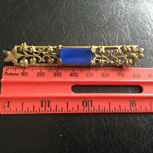 Gorgeous Antique Brooch Pin C Clasp Blue Stone Filagree Jewellry - Picture 9 of 10